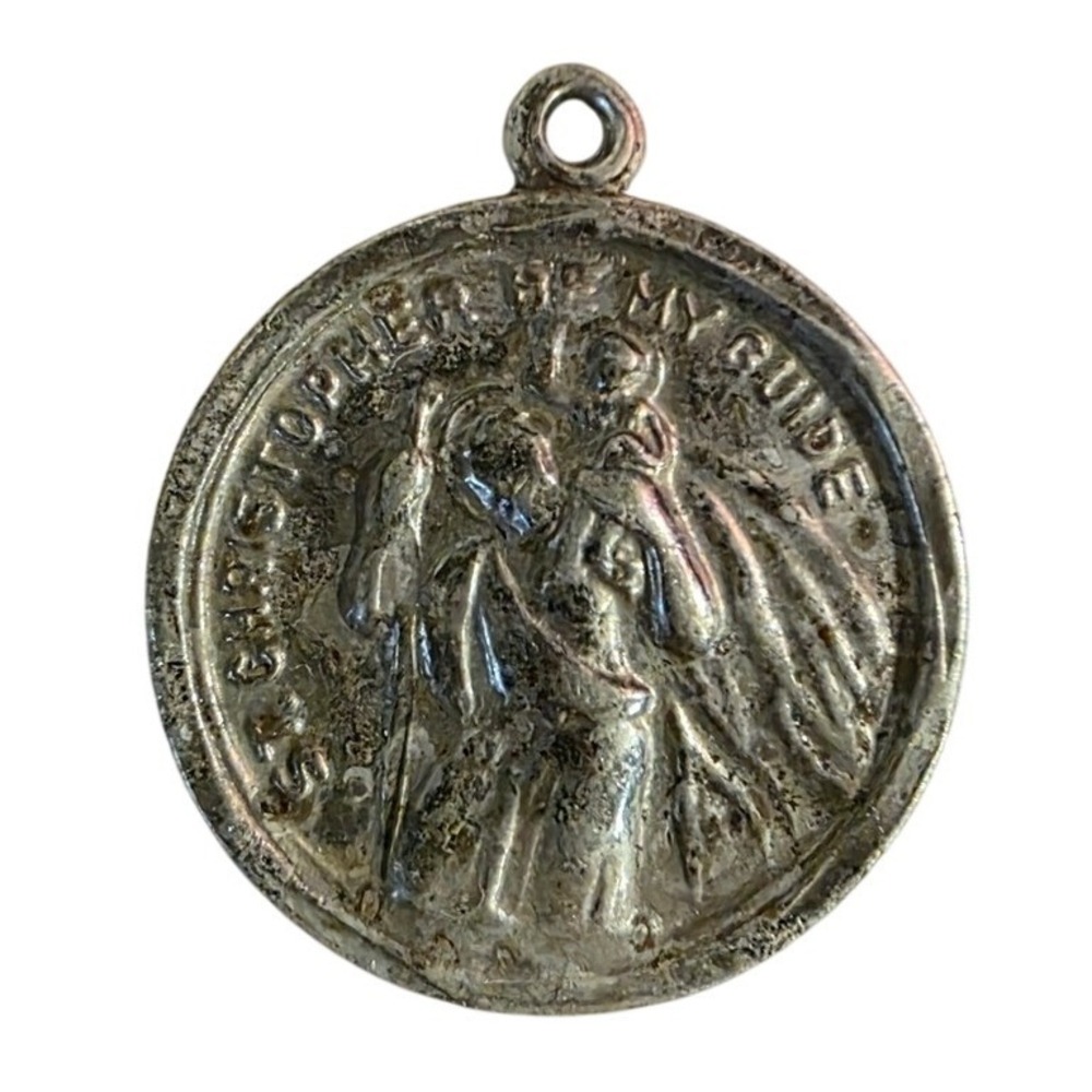 Vintage Sterling Silver St Christopher Be My Guide Medal Pendant Charm GU Mark